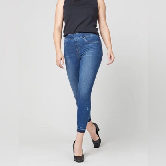 SPANX Denim - Spanx Distressed Ankle Skinny Jeans, Medium Wash Pull On Size Large